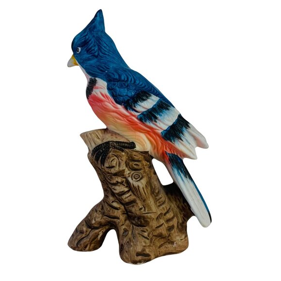 Blue Jay Figurine On Tree Stump VTG Hand Painted Porcelain Decorative Home Decor - Picture 6 of 14